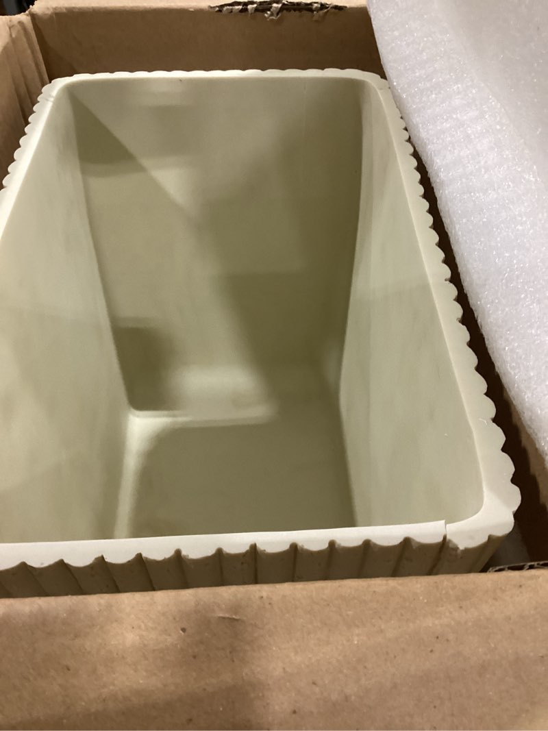 Condition photo showing As Is for Ribbed Natural Travertine Striped Textures Small Bathroom Trash Can 2.5 Gallon(9 Liter), Resin Heavy Sturdy Kitchen Garbage Can,Living Room Bedroom Trash Can, Decorative Wastebasket for Home, Office Italianate Beige Travertine