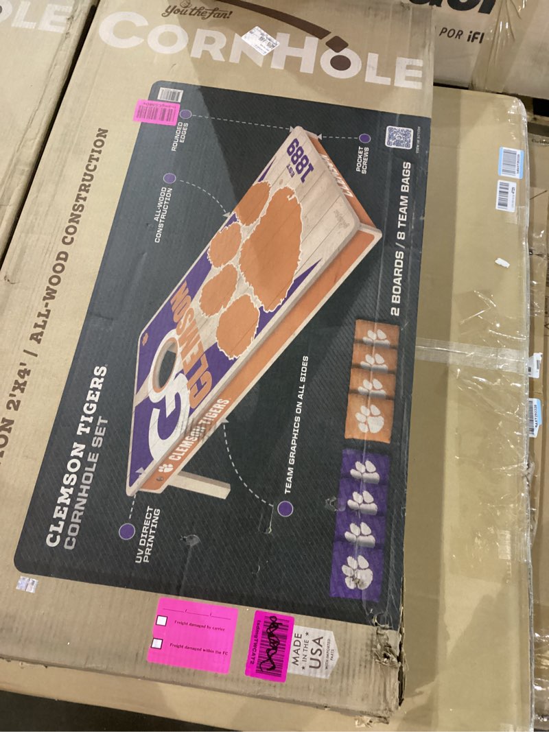Condition photo showing As Is for YouTheFan NCAA 2’ x 4’ Professional Wood Cornhole Game with Logo Bags Clemson Tigers 2' x 4'