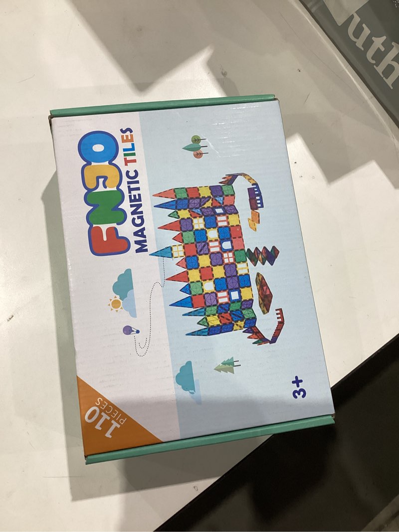 Condition photo showing New/Like New for FNJO Magnetic Tiles, 110PCS Magnet Building Set, Magnetic Building Blocks,Construction STEM Learning and Playing Toys for Kids, Montessori Toy for Preschool Boys Girls