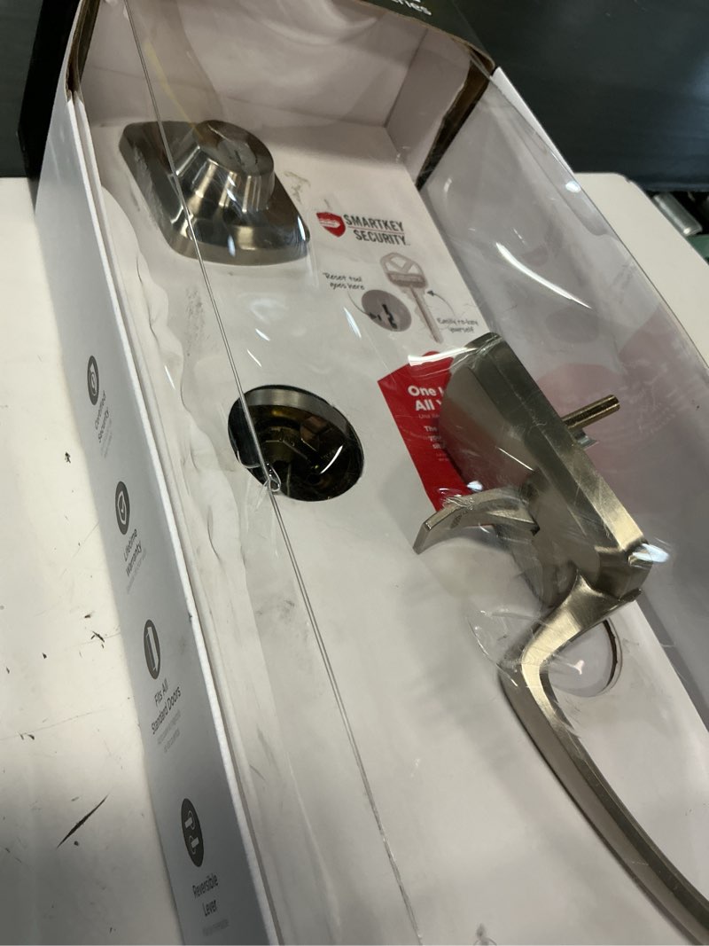 Condition photo showing Good Condition for incomplete kwikset henley single cylinder door handleset w/round maven knob featuring smartkey security in satin nickel