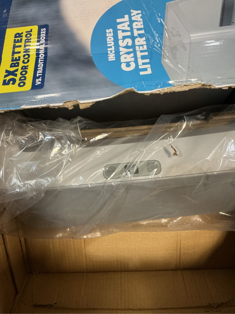 Condition photo showing New/Like New for petsafe scoopfree crystal pro legacy automatic self-cleaning cat litter box enclosed front-entry includes 1 disposable crystal litter tray advanced odor control gray (pal00-16806) front entry