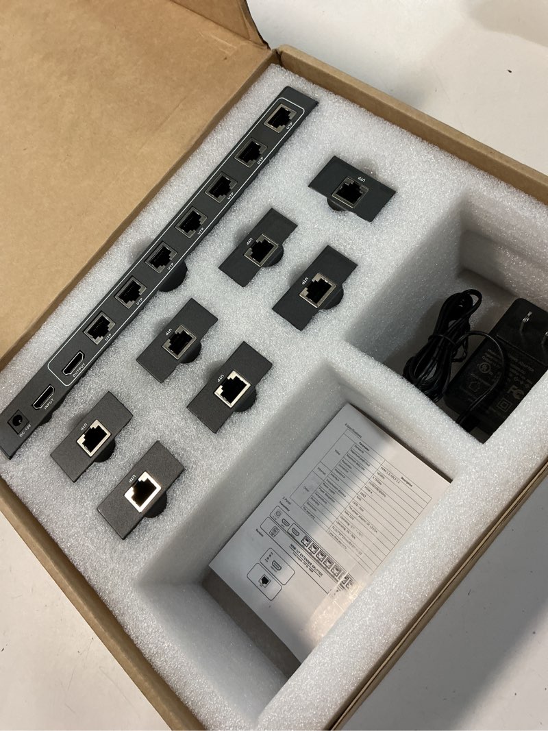 Condition photo showing As Is for (incomplete)hdmi extender splitter 1x7 1080p@60hz over cat 5e/6/7 ethernet cable 50m (164ft) support hdmi loopout edid copy poc function (1 in 7 out), monitor 1x7 1080p 164ft