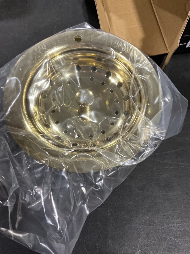 Condition photo showing New/Like New for 3-1/2 Inch Gold Kitchen Sink Drain Assembly Sink Drain Strainer with Stainless Steel Strainer Basket and Drain Stopper Replacement for Standard Kitchen Sink Drain, Stainless