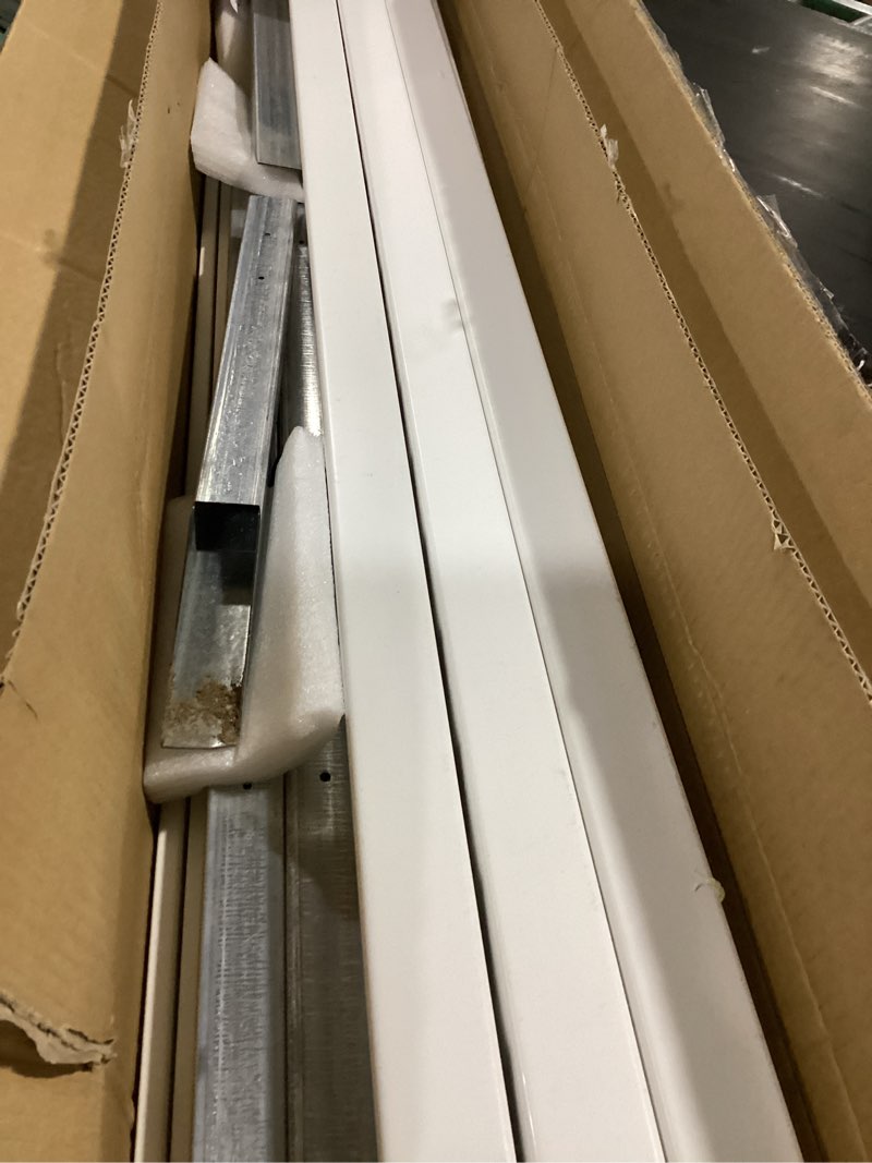 Condition photo showing As Is for 3-panel white modern vinyl privacy fence, 36" w x 45" h, air conditioner & trash can enclosure 36"w x 45"h horizontal-3 panels new