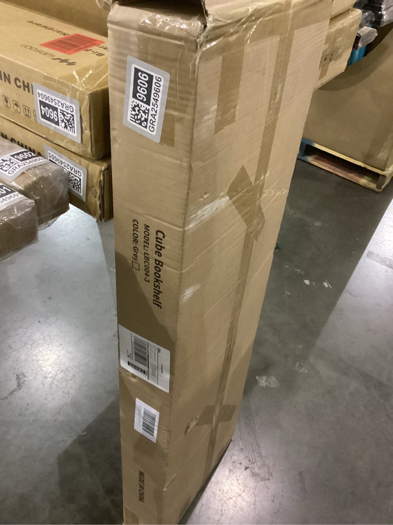 Condition photo showing Good Condition for Lkeiyay Wooden 3 Cube Open Bookcase,3 Tier Mid-Century Bookshelf with Legs, Modern Storage Display Cabinet Organizer Bookshelves for Bedroom,Living Room,Office (Grey) Grey 3 cube