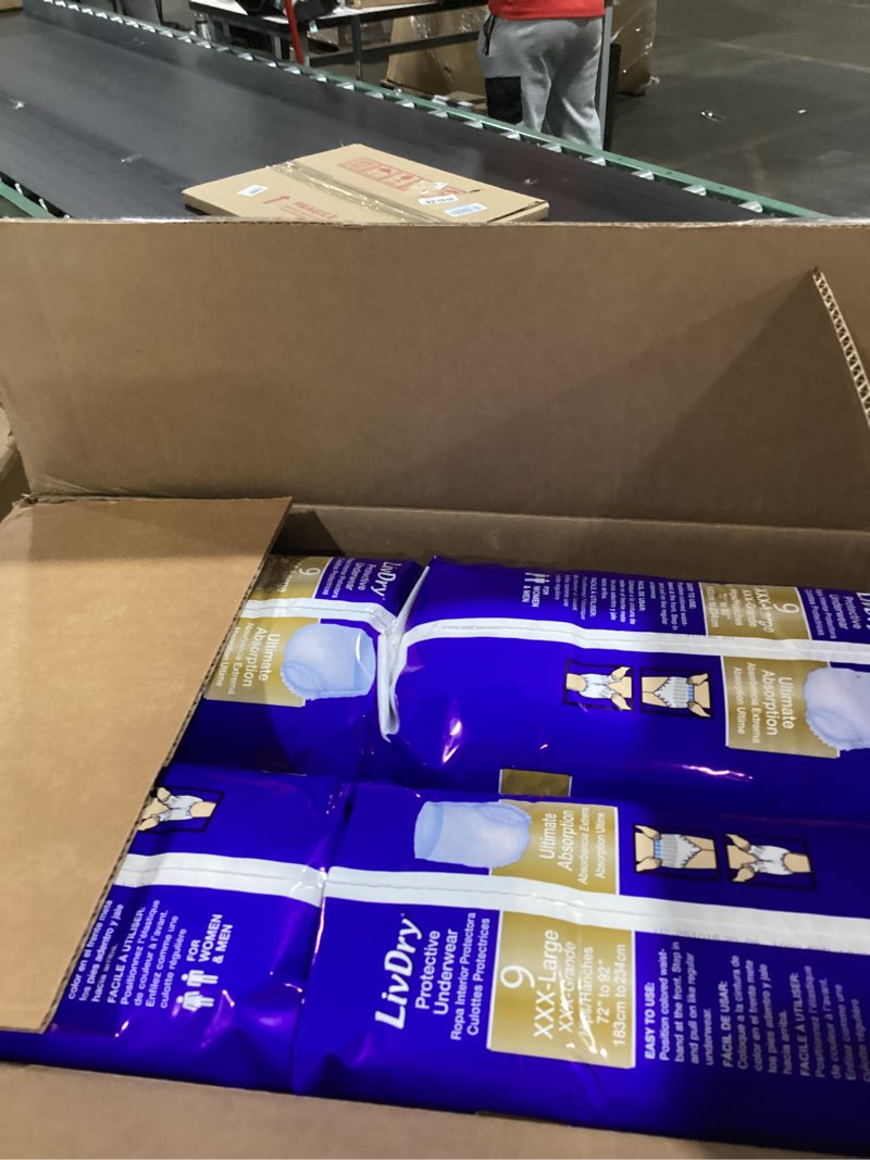 Condition photo showing New/Like New for livdry ultimate 3xl adult incontinence underwear, max absorbant diapers for women and men, xxxl 72” -92" waist, leak proof cuff, xxx-large, 36 count xxx-large (36 count)