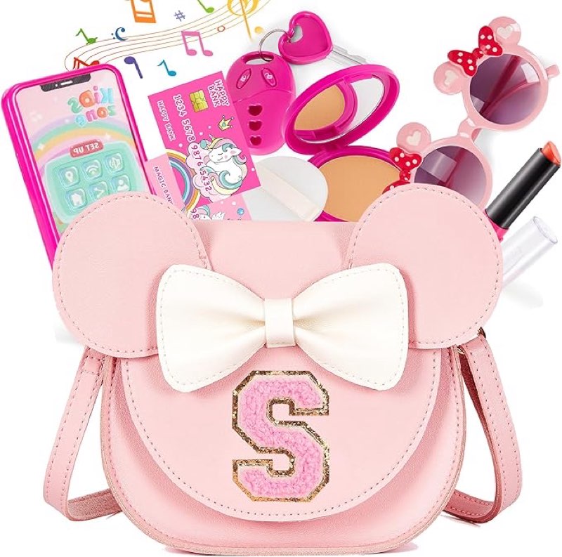Toddler Girl Toys, Toddler Purse with Pretend Play Makeup, Mini Mouse Toys, Little Girl Princess Dress Up, Birthday Gifts for 3 4 5 6 7 Year Old Kids (S-Pink)