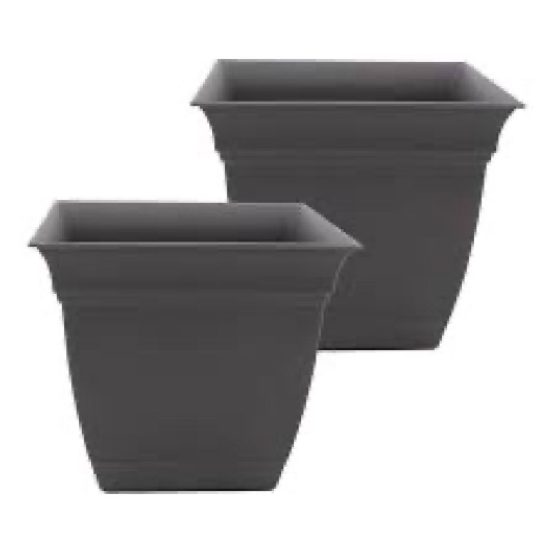 The HC Companies Eclipse Square Plastic Planter w/Attached Saucer - Outdoor & Indoor Plant Pot with 2 pcs 