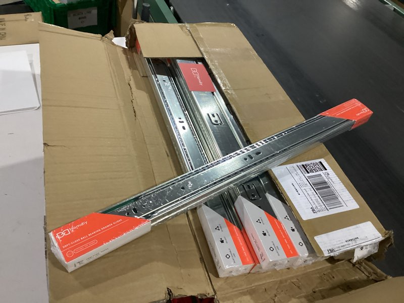 Condition photo showing New/Like New for homdiy 10 Pairs Soft Close Drawer Slides 22 Inch Heavy Duty Side Mount Dresser Cabinet Rails Metal Ball Bearing and Full Extension Kitchen Cabinet Drawer Runners 100 LB Capacity 22 Inch 10 Pairs