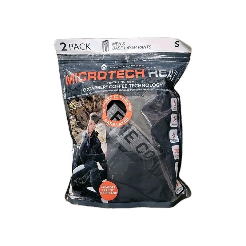 free country men's microtech heat base layer pant, h40mb3918-2s-2 pack