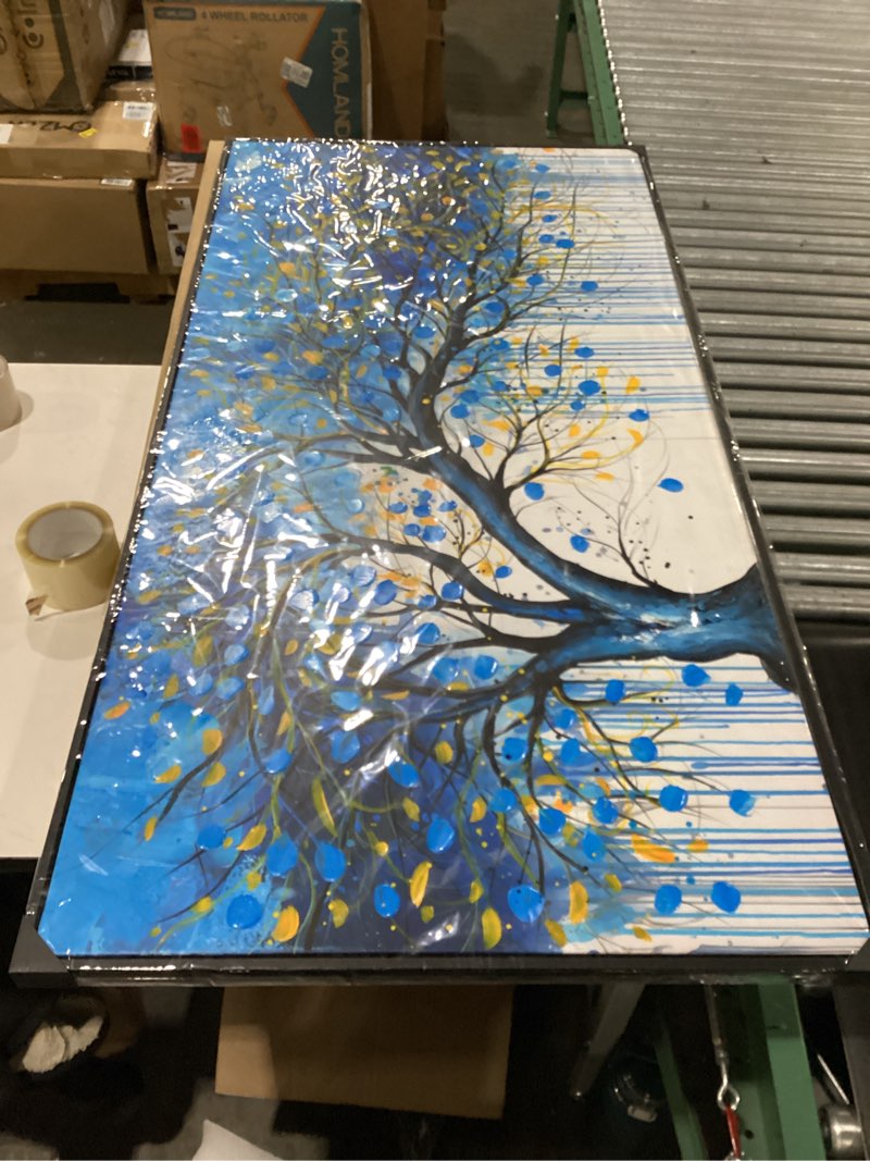 Tree Painting Wall Art for Living Room - Blue Abstract Hand Painted Wall Art for Bedroom - Modern Fr