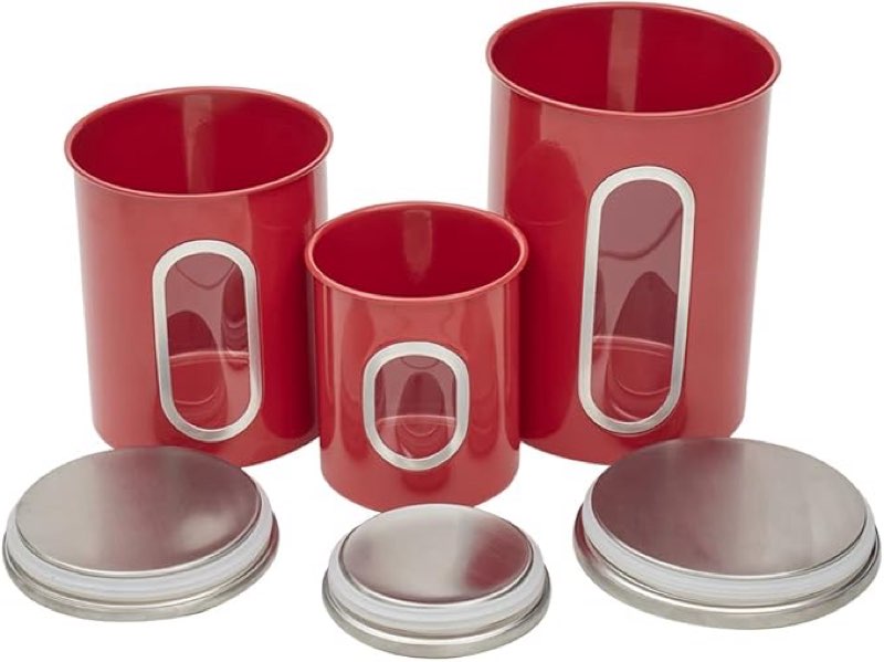 Home Basics 3 Piece Canister Set for the Kitchen Kitchen Jars with Transparent Window | 3 Different Sizes | Kitchen Storage Containers with Silicone Gasket