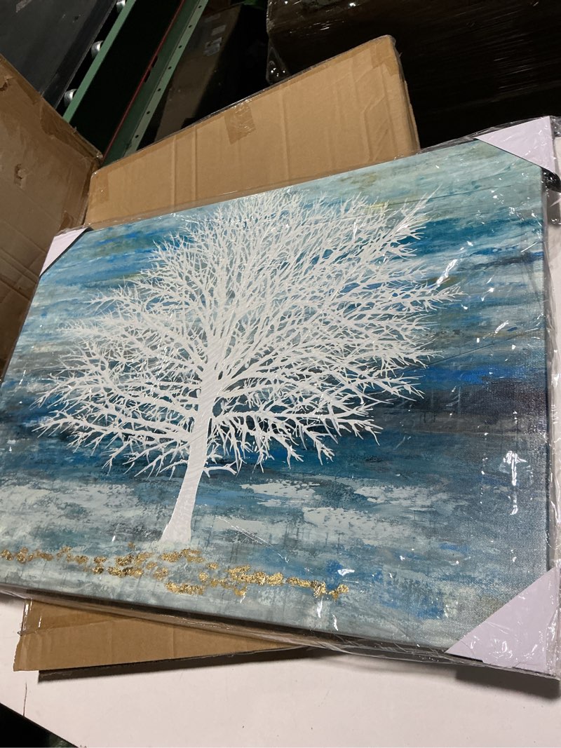 Condition photo showing Good Condition for yihui arts abstract landscape canvas art hand painted 3d tree paintings with gold foil for wall decor modern artwork pictures living room bedroom decoration 28"l x 20"w blue tree
