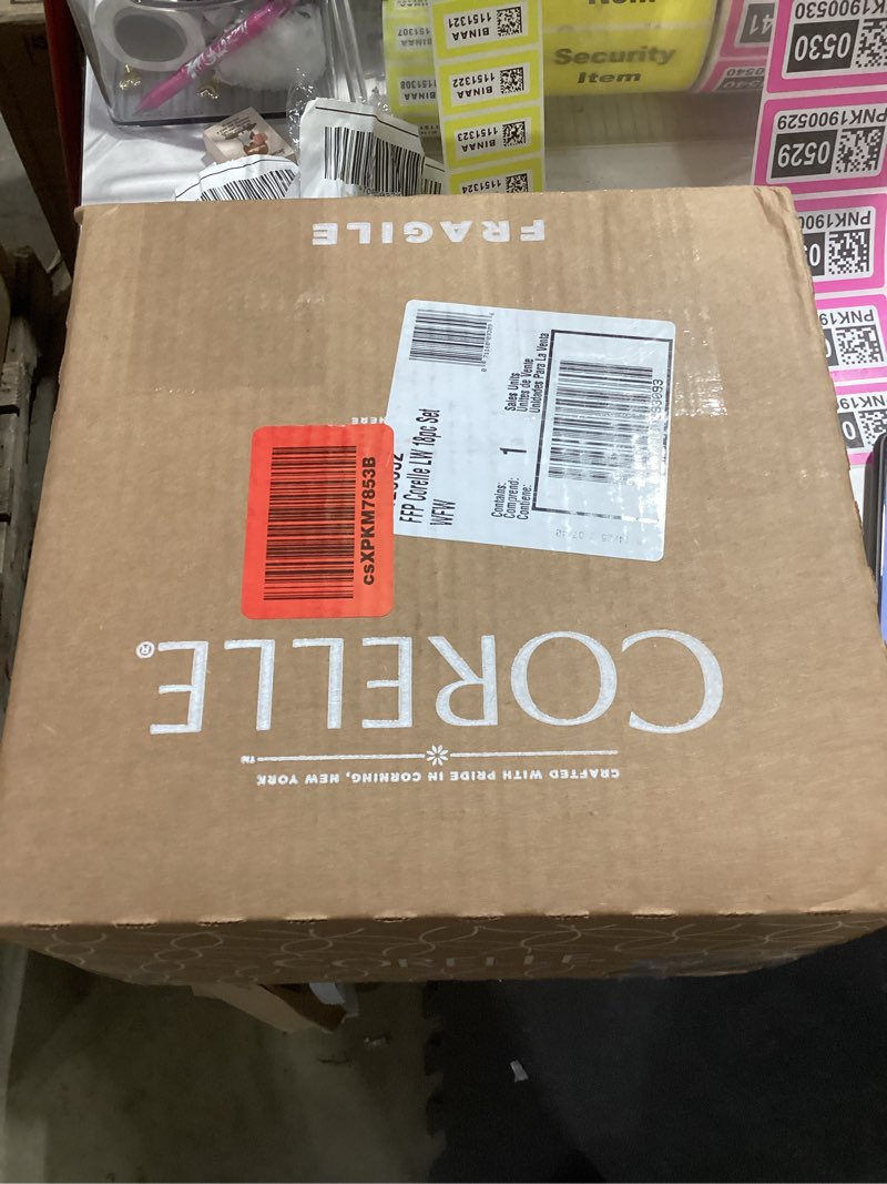 Condition photo showing As Is for Corelle Vitrelle 18-Piece Service for 6 Dinnerware Set Triple Layer Glass and Chip Resistant, Lightweight Round Plates and Bowls Set, Winter Frost White