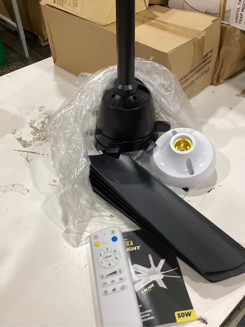 Condition photo showing As Is for nwop 28 inch socket fan light with remote control, screw in e26/e27 ceiling fan with led light, 3000-6000k adjustable color temp, 6 speeds, timer, for bedroom kitchen living room garage, black