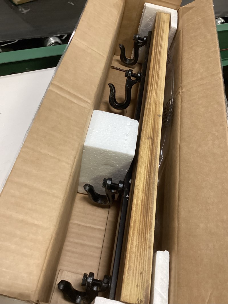 Condition photo showing Good Condition for decmode wood industrial wall black/brown hook rack 24 w x 6 h with wooden panel board