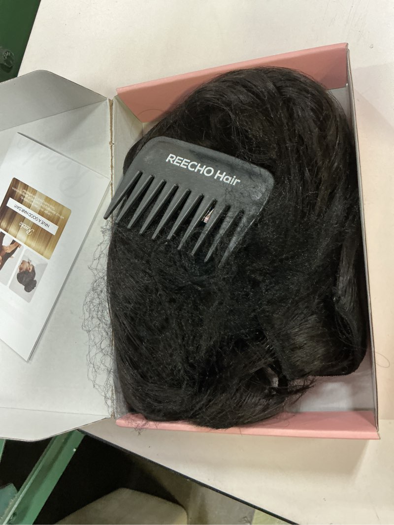 Condition photo showing As Is for REECHO Clip in Hair Extensions - 14" Short Beach Wavy Hairpieces - Invisible Lace Weft - Natural Soft - Dark Brown