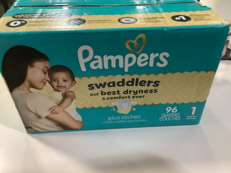 Condition photo showing New/Like New for Pampers Swaddlers Diapers, Size 1 (8-14 lbs), 96 Count, Absorbent, Keeps Baby Dry and Comfortable, Skin Safe Disposable Baby Diaper (Packaging May Vary) Size 1 96