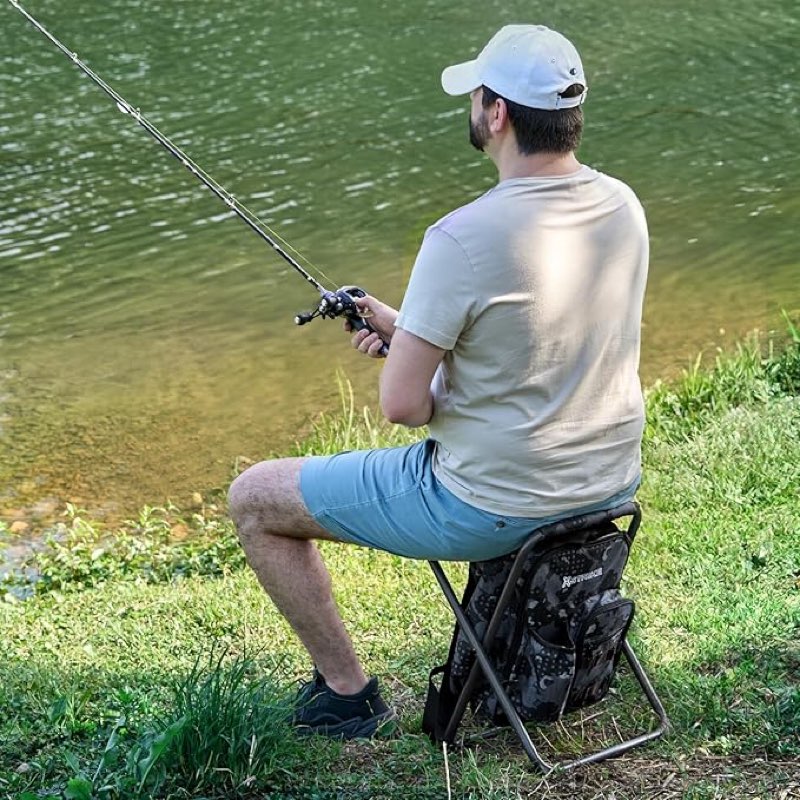 x strike backpack fishing chair with cooler bag, foldable camping stool for adults up to 350 lbs, portable lightweight for hunting, hiking, outdoors