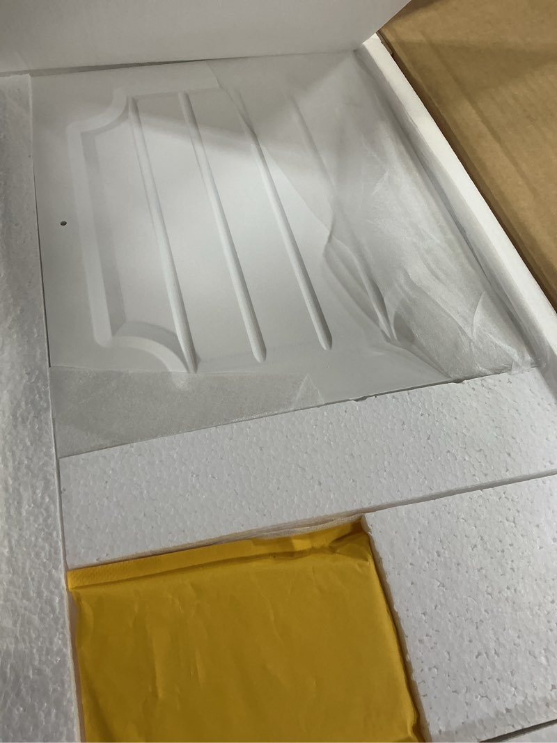 Condition photo showing New/Like New for Wood Trash Can Cabinet for Kitchen, 13 Gallon Hidden Garbage Cabinet with Lid, Farmhouse Dog Proof Trash Cabinet, 16" W x 13" D x 26.5" H, White