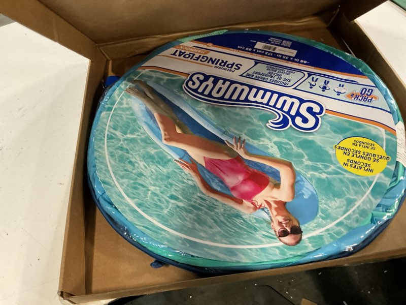 Condition photo showing New/Like New for swimways spring float premium hammock pool lounger, inflatable pool floats adult with fast inflation for ages 15 & up, sky blue