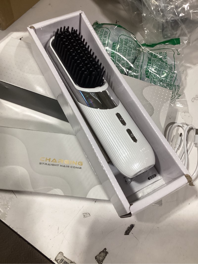 Condition photo showing Good Condition for Similar product Cordless Hair Styling Brush 2-in-1 AI Smart Styler Fast Heat 30 Seconds USB Rechargeable Dual Power LCD Display Portable Travel Comb Includes Pouch (White)
