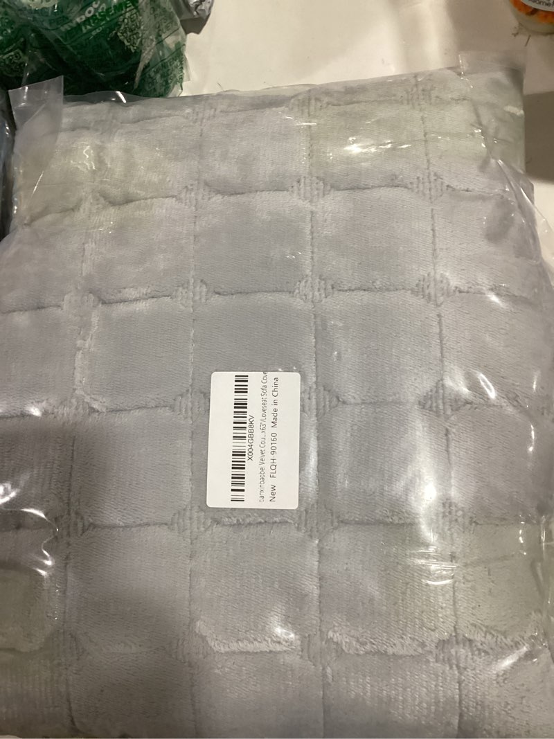 Condition photo showing New/Like New for Velvet Couch Cover, Sectional Couch Covers for Sofa, Funny Fuzzy Sofa Covers Pet Friendly, Non-Slip Couch Protector for Dogs & Kids(1PC, Light Grey, 27.6"×27.6", Single Seater) Velvet Light Grey 1PC/28"x28"/Armrest or Backrest Cover