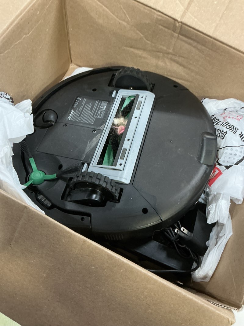 Condition photo showing As Is for irobot roomba 104 vac robot vacuum - intense power-lifting suction, smart & fast home mapping, ideal for pet hair, lidar navigation, multi-surface cleaning, cleans in neat rows, self-charging