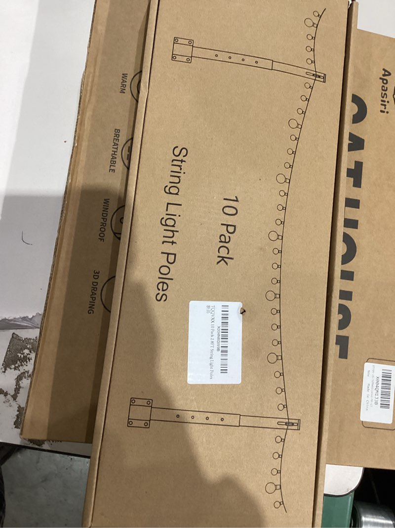 Condition photo showing New/Like New for String Light Poles for Deck 10 Pack, Outside Retractable 2.8 FT Lighting Poles for Fence with Bracket to Hanging String Lights Outdoor Wall Mounting Stand for Patio Garden Backyard Wedding Party 10 packs