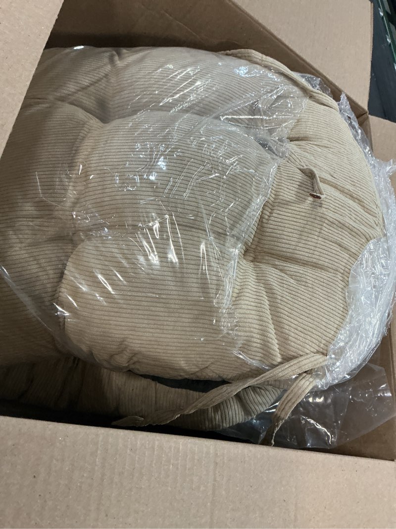 Condition photo showing As Is for Tromlycs Chair Cushions for Dining Chairs Cushions Kitchen Seat Pads Office Room Set of 4 with Ties Tufted Indoor Non Slip 18 x 18 Inch, Beige