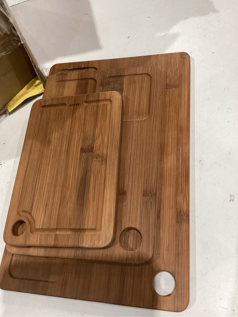 Condition photo showing As Is for carbonised bamboo chopping board set - 3 piece