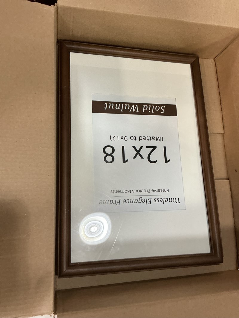 Condition photo showing Good Condition for Natural Walnut 12x18 Picture Frames Mat to 9x12 Picture Display Set of 3,Original Wood Handcrafted 12x18 Wooden Certificate Frame with Tempered Glass Graduation Family Wedding Photo Wall Mounted 12x18 Natural Black Walnut - SET3