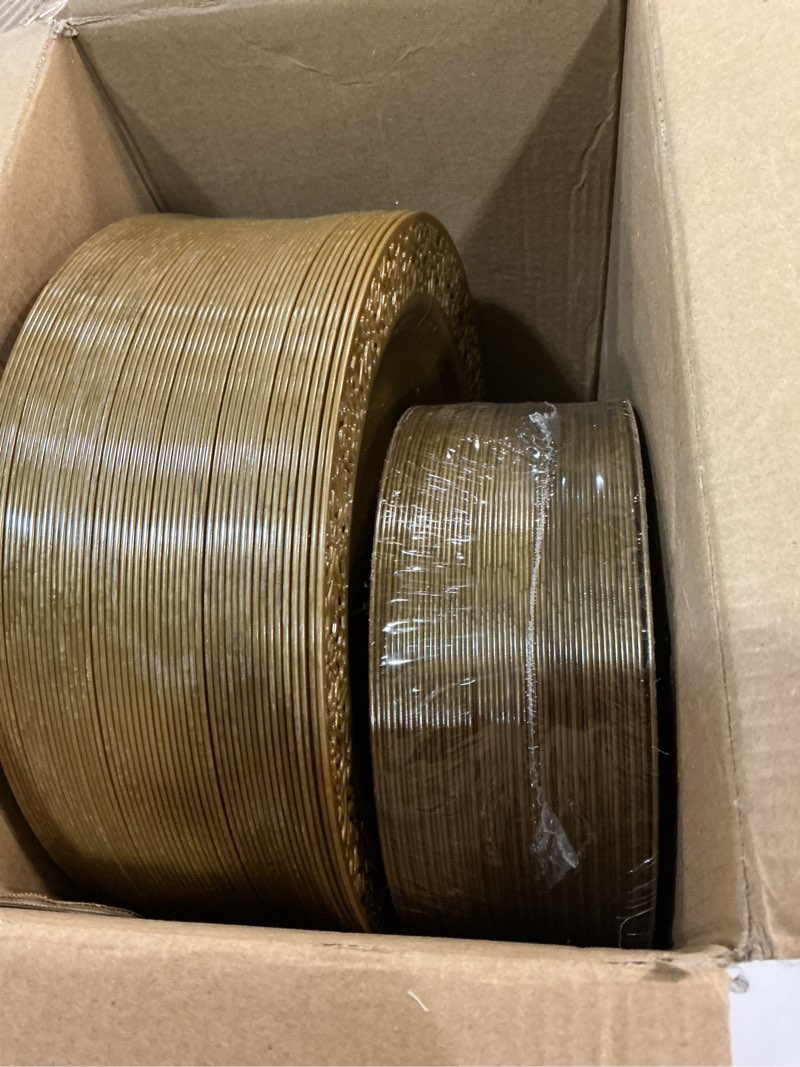 Condition photo showing Good Condition for i00000 102 pcs brown gold plastic plates, lace design disposable plates, bpa free plates includes: 51 dinner plates 10.25 inch and 51 salad/dessert plates 7.5inch for wedding and party 102 pieces solid gold