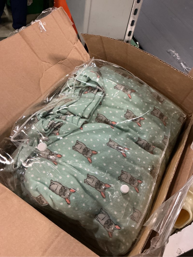 Condition photo showing Good Condition for True North by Sleep Philosophy Cozy Flannel Warm 100% Cotton Sheet - Novelty Print Animals Stars Cute Ultra Soft Cold Weather Bedding Set, Cal King, Aqua French Bulldog 4 Piece Aqua French Bulldog California King