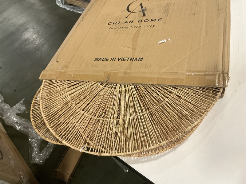 Condition photo showing Good Condition for CHI AN HOME Wicker 23 Inch Jute Wall Decor Baskets, Set of 6 Extra Large Woven Jute Wall Plates, 23",21",15",13",12,10", Decorative Baskets for Wall Arts, Wall Hanging for Bedroom, Living Room, Office Set of 6 - Extra Large