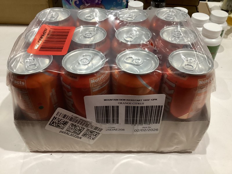 Condition photo showing New/Like New for Mountain Dew Kickstart, Orange Citrus, 92mg Caffeine, Vitamins B & C, 80 Calories, 5% Juice, 16 Fl Oz (Pack of 12) Orange Citrus 16 Fl Oz (Pack of 12)