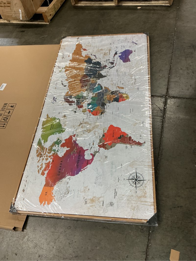 Condition photo showing New/Like New for Framed Wall Art World Map Wall Art Canvas Picture 30inx60in Large Antiqued Map of The World Canvas Painting Artwork Prints for Office Wall Decor Home Living Room Decorations Framed Ready to Hang 58L" x 29W" red map