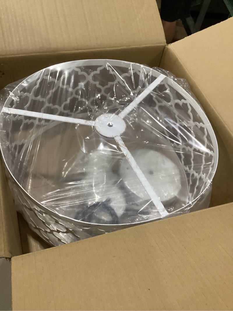 Condition photo showing Good Condition for semi flush mount 15" white light fixture modern drum boho ceiling light chandelier 3 lights for kitchen, bedroom, dining room, bathroom, hallway