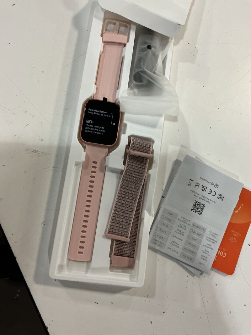 Condition photo showing Good Condition for smart watches for women, 1.8" touch screen fitness tracker for android & iphone, answer/make calls, alexa built-in, heart rate/sleep/spo2 monitor smartwatch, 3atm waterproof 101+ sport modes, 2 bands pink 1.8 inches