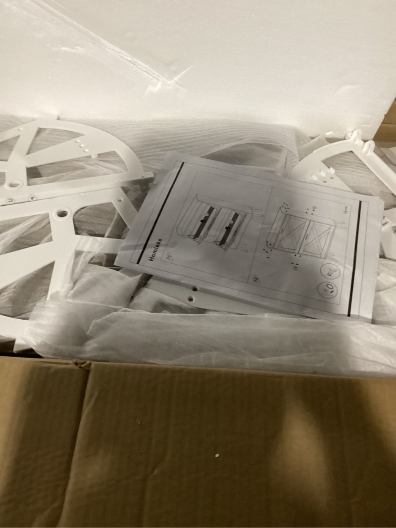 Condition photo showing Good Condition for 32" W Farmhouse Shoe Storage Cabinet with 2 Flip Drawers and Barn Door Design, Adjustable Shelves, Modern Hidden Slim Narrow Shoe Rack Cabinet for Entryway, Foyer, Hallway, Living Room, Greige 32" W Greige