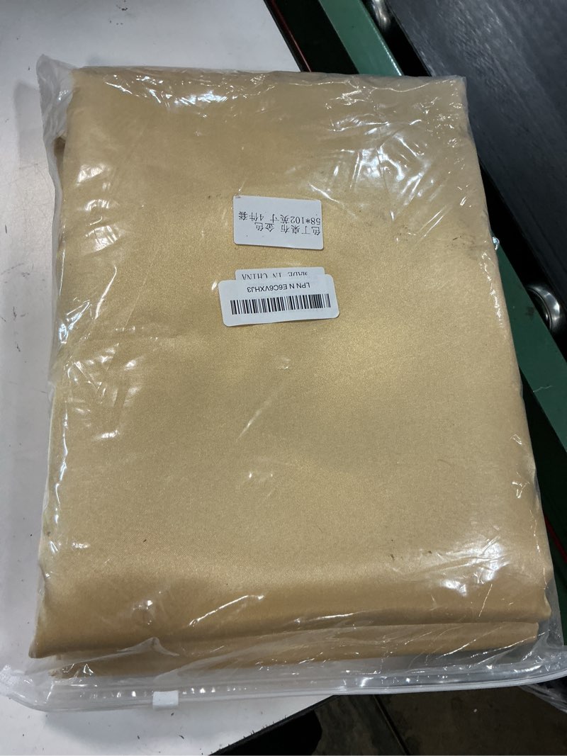 Condition photo showing New/Like New for 4 pack gold satin tablecloth, 58 x 102 inches rectangle table cover, smooth fabric gold satin table cloths, luxury silk tablecloth for party wedding dining banquet 4 gold
