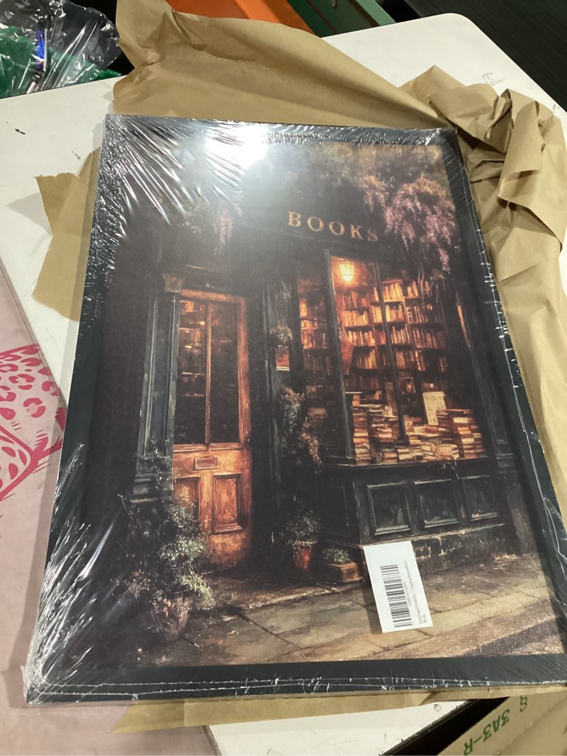 Condition photo showing New/Like New for black framed vintage book wall art dark academia bookstore painting canvas prints dark gothic library bookish decor picture bookworm reading nook poster artwork for living room bedroom office dark book 24"l x 16"w