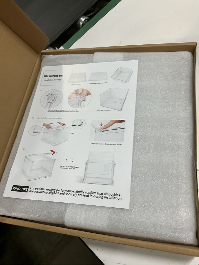 Condition photo showing New/Like New for File Organizer Box with Lid,Hanging Filing Folder Organizer for Document Storage with Plastic Slide, Letter-size File Holder Filing Box for Office/Home/Decor/?1Pack?