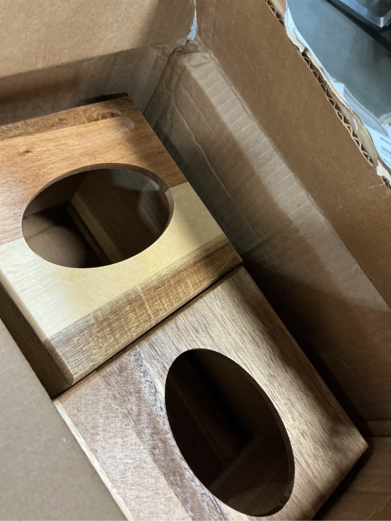 Condition photo showing Good Condition for 2 pack wooden tissue box cover square, acacia wood tissues holder for home office tabletop stands, decorative wood tissue box cover for modern farmhouse bathroom decor (5.5 x 5.5 x 5.9 in)