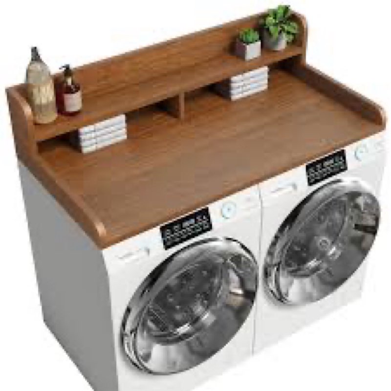 2-Tier Washer Dryer Countertop with 2.75\" H Edge Rails, 54\" W x 27.55\" D Laundry Countertop for Folding Clothes, Washer and Dryer Topper with Non-Slip Pad (Brown ) Brown 2 Tier-54\" W x 27.55\" D