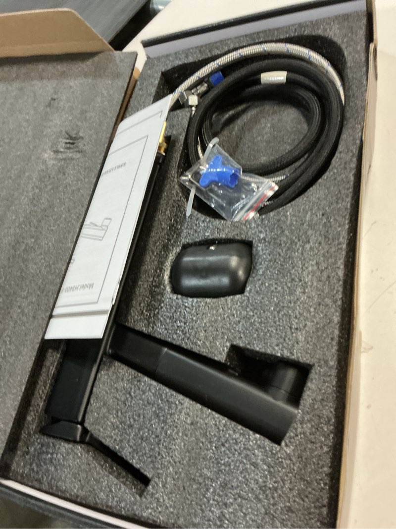 Condition photo showing Good Condition for hanlian single handle pull out bathroom vessel sink faucet with rotating spout, modern single hole tall bathroom faucet with pull down sprayer, one hole high bathroom sink faucet black with 3 modes