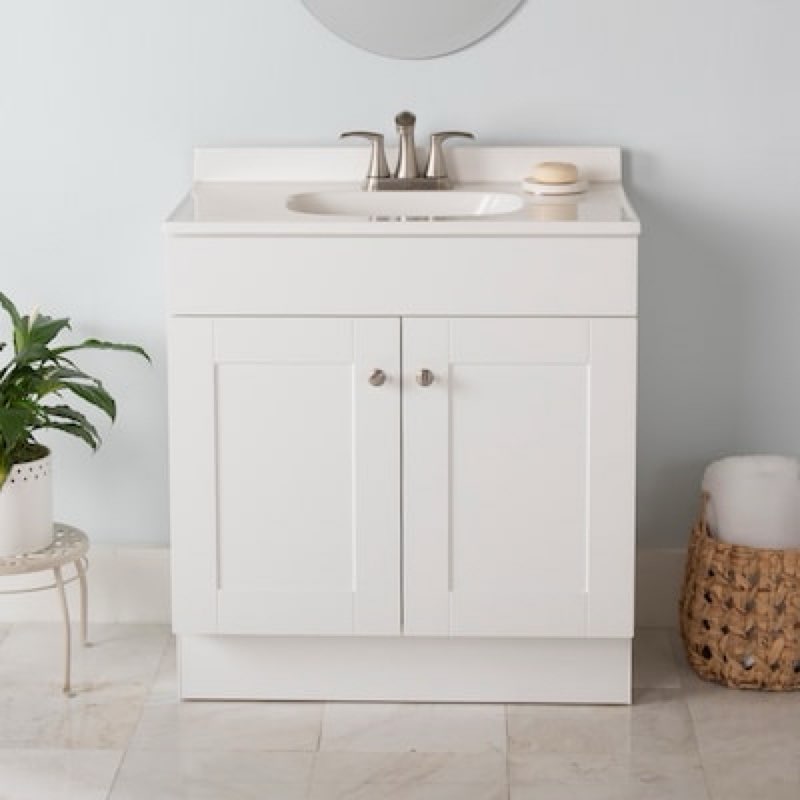 project source dover 30-in true white single sink bathroom vanity with white cultured marble top