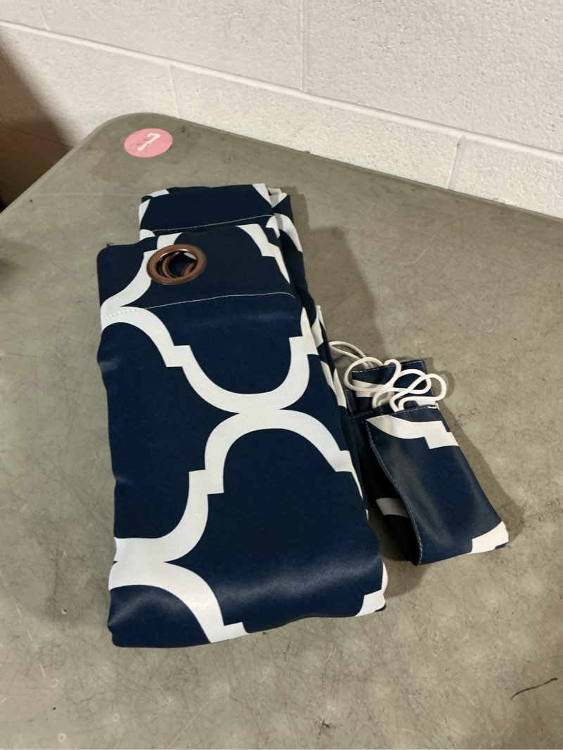 Condition photo showing New/Like New for melodieux navy blue moroccan room darkening blackout grommet curtains 96 inches long for living room bedroom, 52" w x 96" l, 2 panels