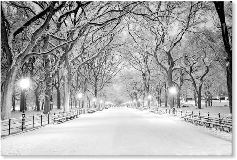 SEVEN WALL ARTS Winter Canvas Wall Art Landscape Painting Snowy Central Park Wall Pictures Giclee Print for Bedroom Living Room Home Decor 36" x 24"
