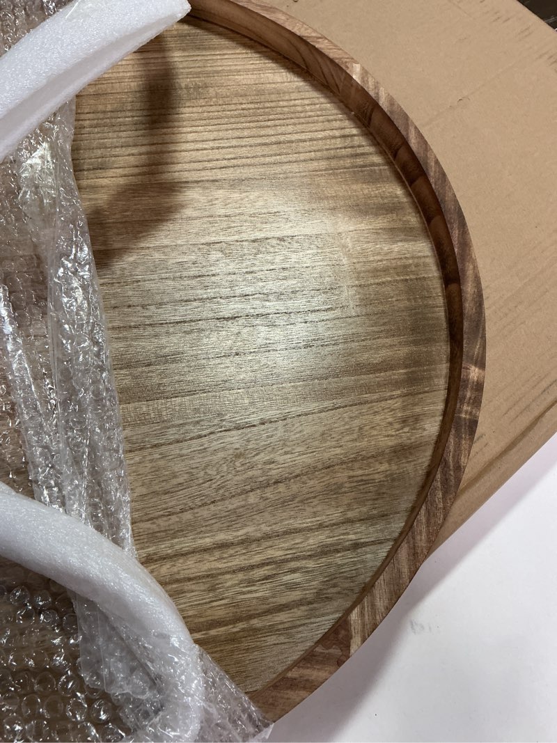 Condition photo showing Good Condition for Round Wood Ottoman Serving Tray 24" - Rustic Wooden Table Tray for Farmhouse Decorative Oversized Coffee Table Trays Living Room Kitchen Counter Breakfast Nature Round-24"-Nature